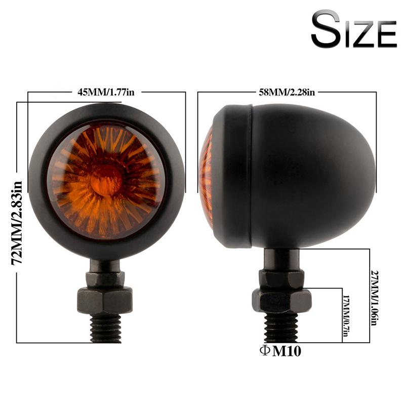 2PCS Metal Retro Motorcycle Turn Signal 12V Indicator Light  Black Chrome Bullet Running Lights Amber Blinkers Universal