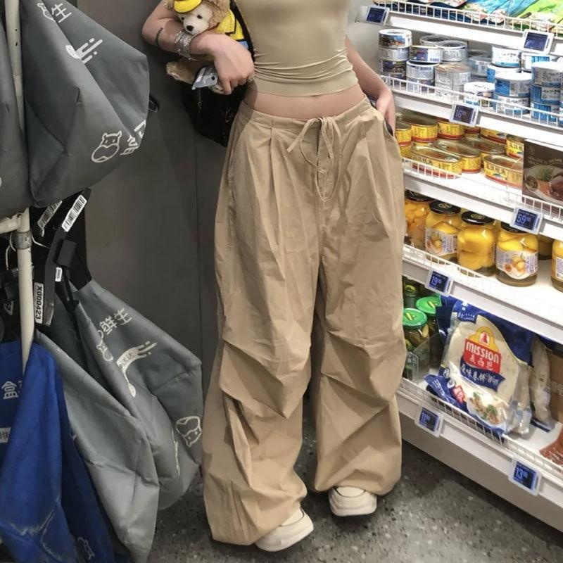 

Водонепроницаемые быстросохнущие брюки карго с низкой посадкой на кулиске в стиле ретро-американа - повседневные брюки утилитарного кроя свободного силуэта XL хаки