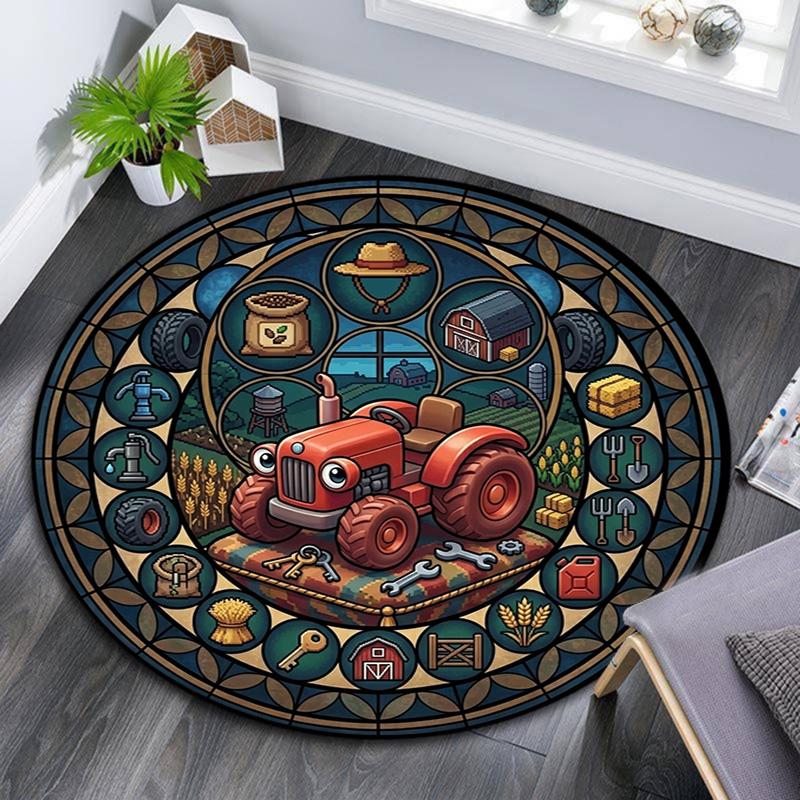 Heritage Icons Round Area Rug Under Office Chairs Bedroom Living Room Home Decor