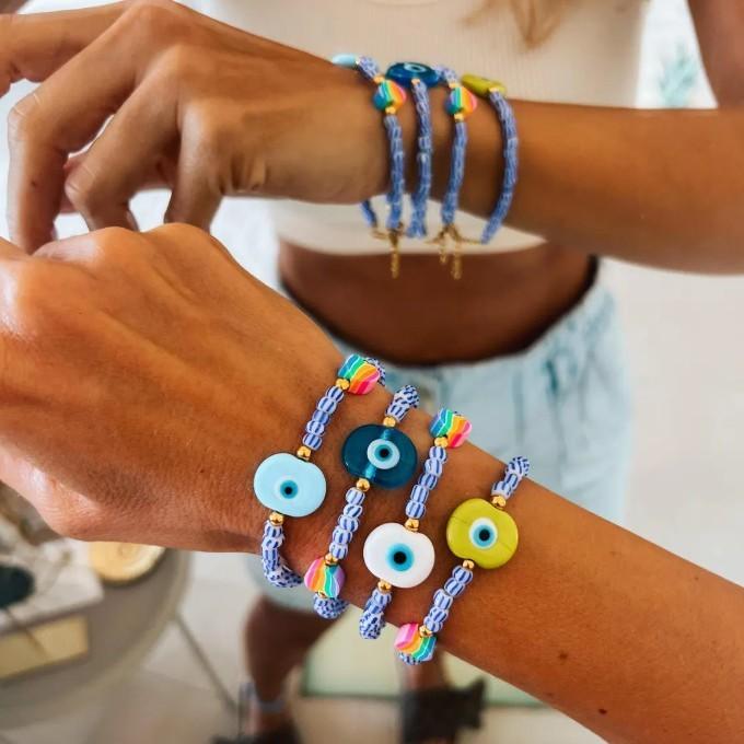 Demon Eye Bead Bracelet Set With Glass Geometric Design For Women Gift