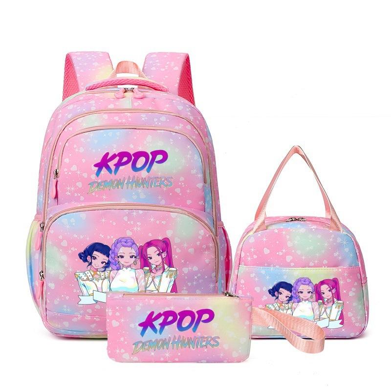 Girls' Group Printed Backpack, Teenage Girl Student Schoolbag, Children'S Large-Capacity Schoolbag Three-Piece Set