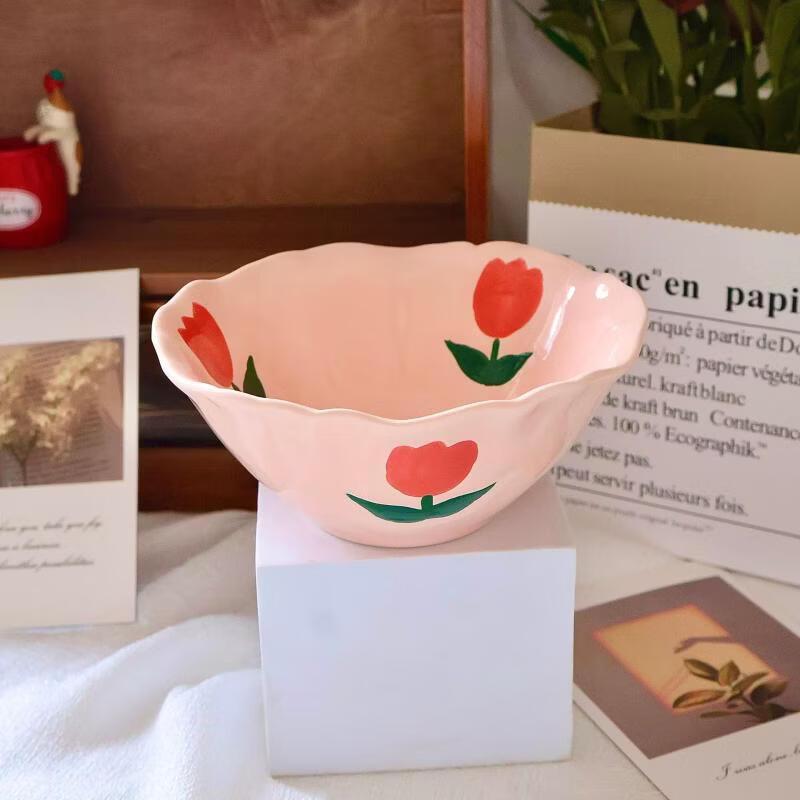 RuHan Retro Hand-Painted Tulip Bone China Dumpling Plate