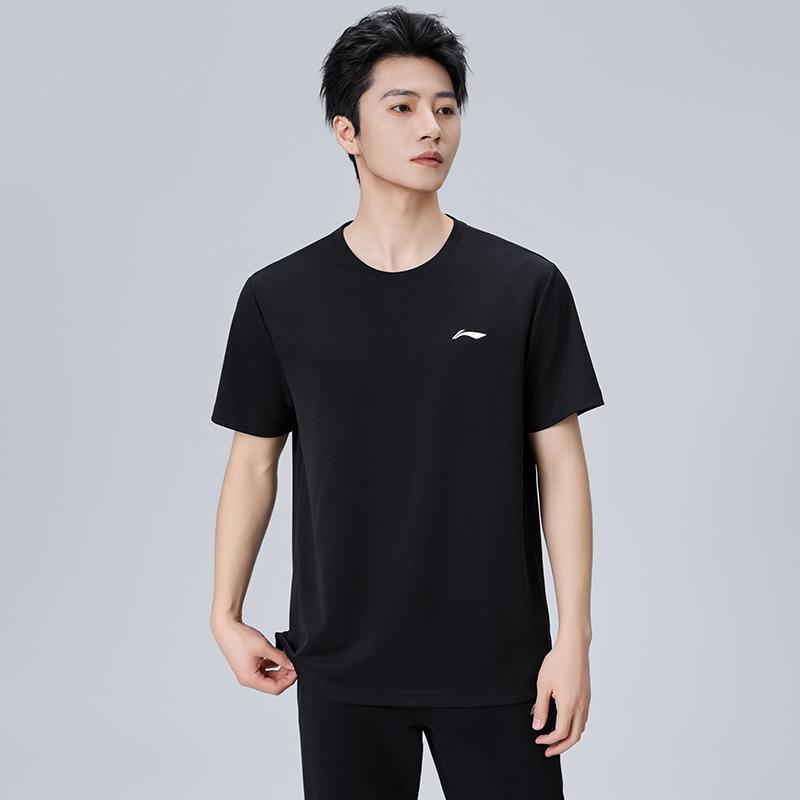 Li-Ning Solid Color Logo Crew Neck T-Shirt Men Tops Black AHST687-2