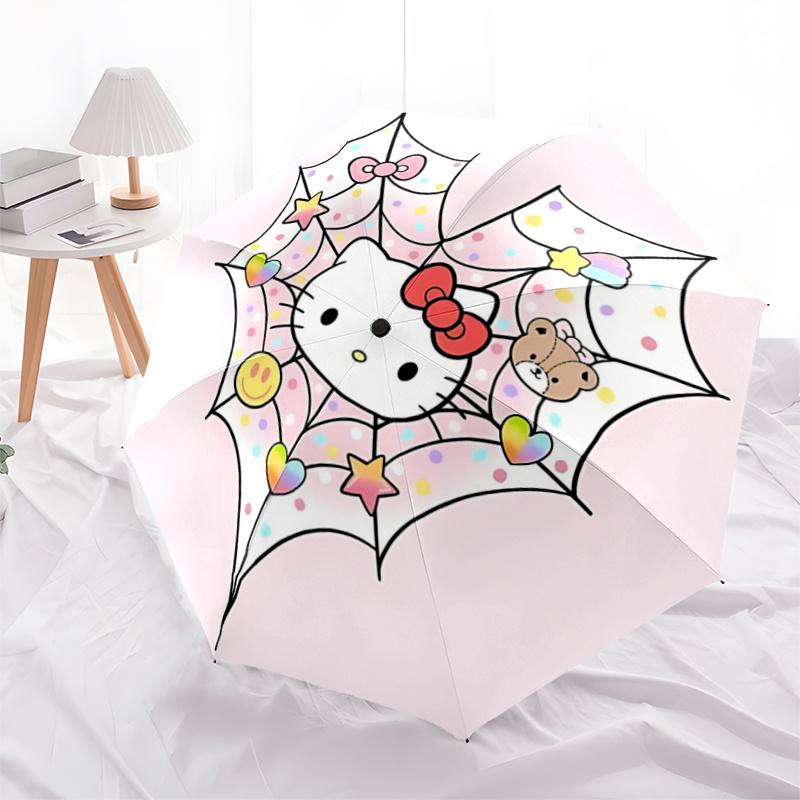 

1pc Hello Kitty Spider Web Design Automatic Opening/Closing Umbrella with Cute Characters, Foldable Design, Iron Frame, Outdoor Use, Festive Gift for