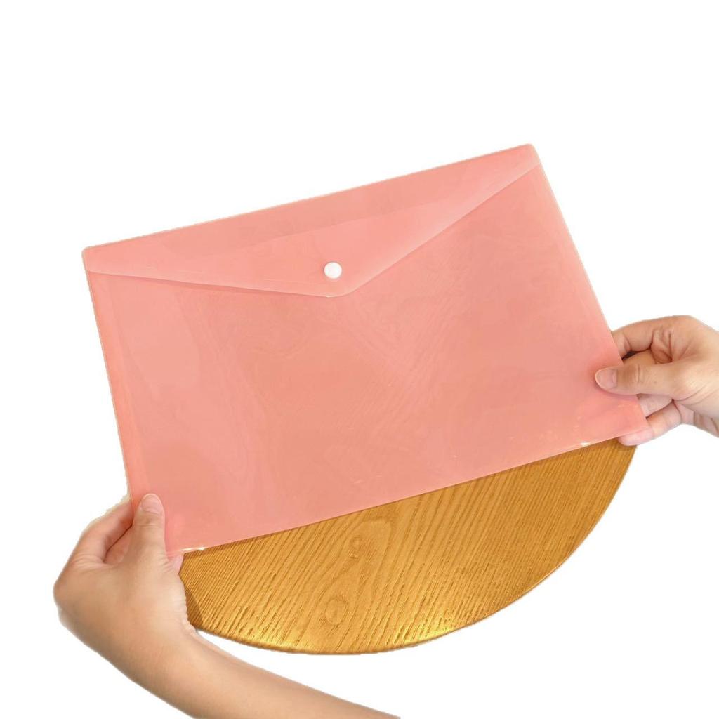 A4 Morandi Transparent Snap Button Document Folder - Waterproof Macaron Color Plastic Bag