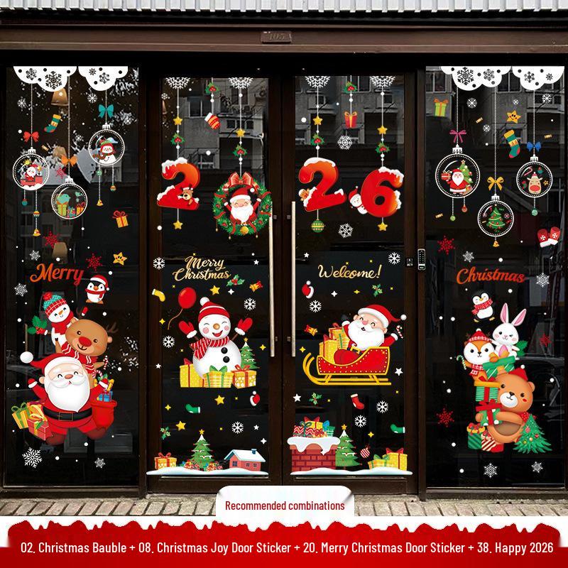 Santa Claus and Tree Window Cling Decorations for Christmas