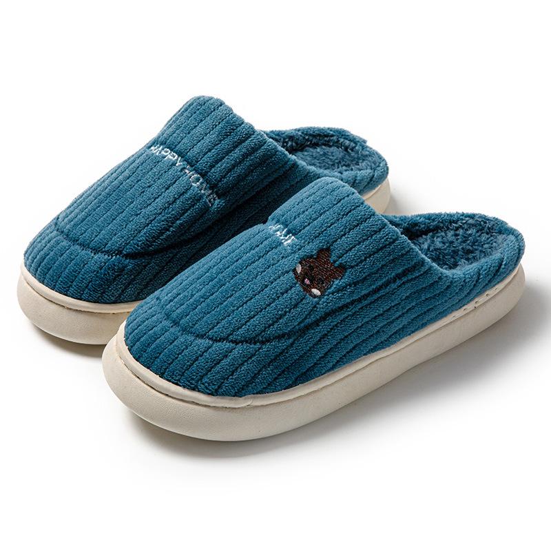 Уютные хлопковые тапочки на осень/зиму: Теплый, нескользящий, с мягкой подошвой, простой плюш для мужчин и женщин. 44-45 (recommended for 42-43) темно-синий