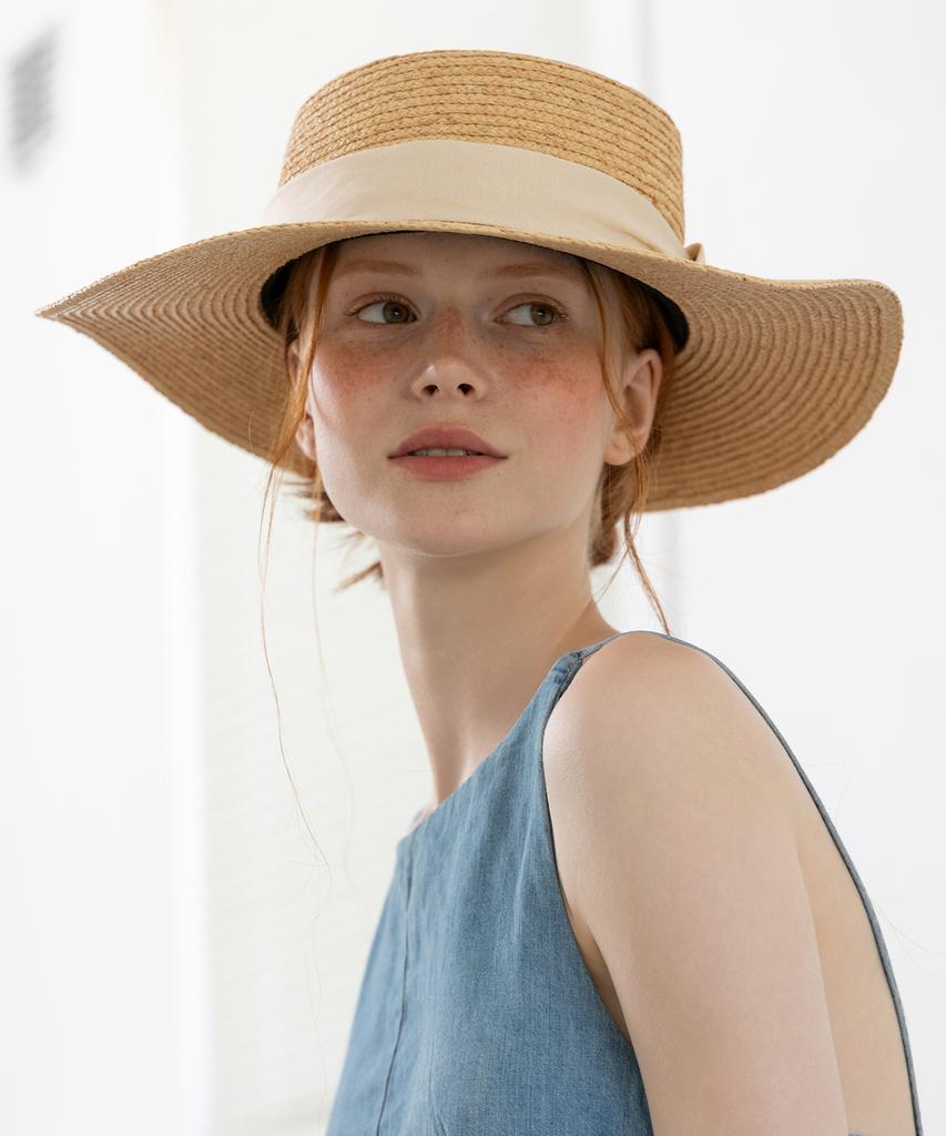 Tatiana Elvia Ribbon Band Natural Raffia Boater Hat Ht8194 Ivory