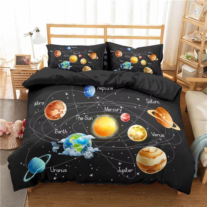 Outer Space Galaxy Duvet Cover Set Solar System Astronomy Kids Bedding Universe Planet Quilt Set 3 Pcs Comfortable And Soft