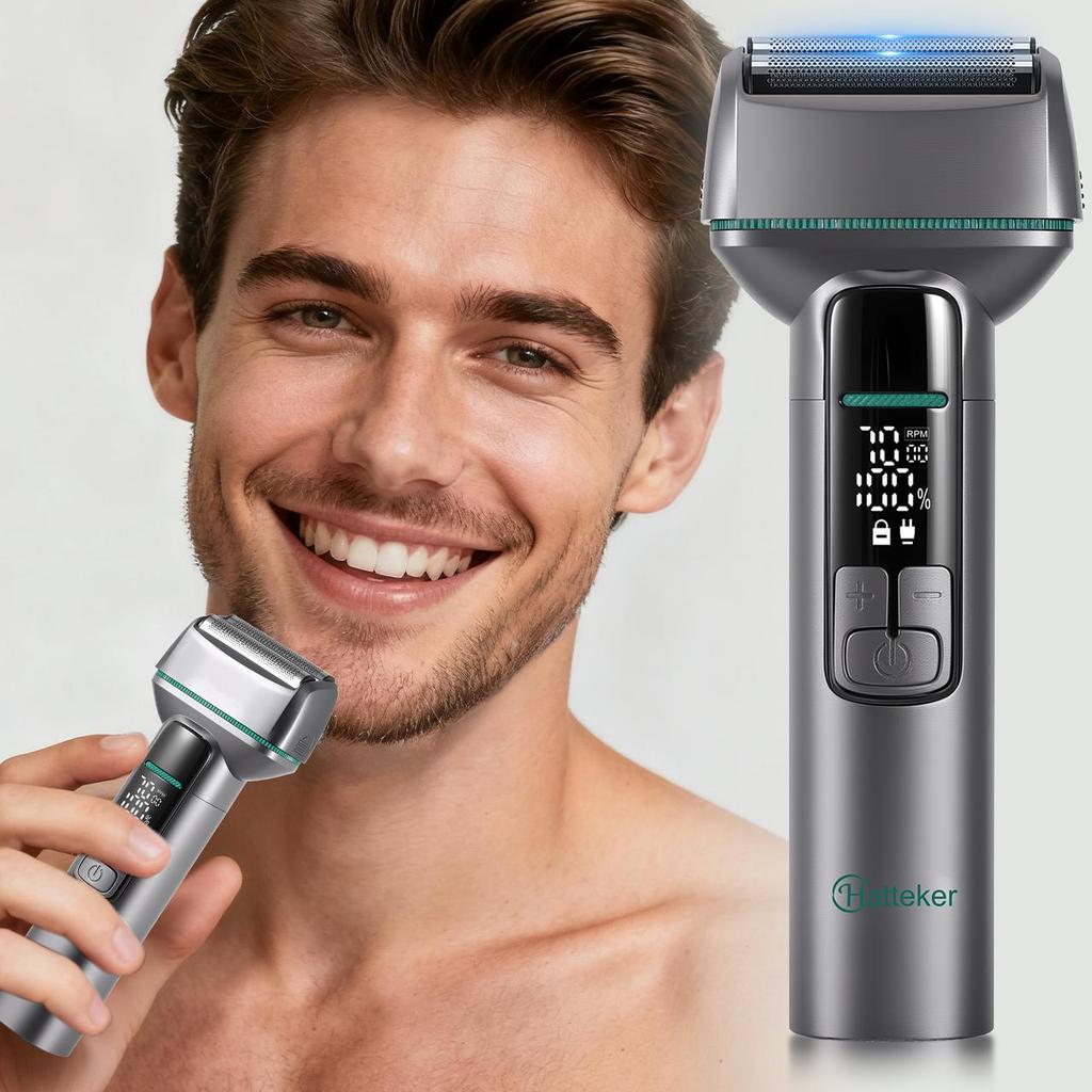 Hatteker Cordless Rechargeable Shaver with Floating Dual Foil 3-Speed Adjustable Wet & Dry Smooth Home Shaving Electric Razor