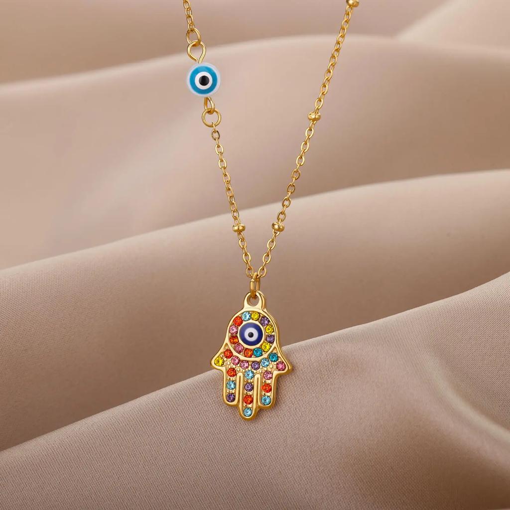 Turkish Hamsa Evil Eye Necklaces For Women Gold/Silver Color Charm Necklace Party Jewelry Accessories Gift