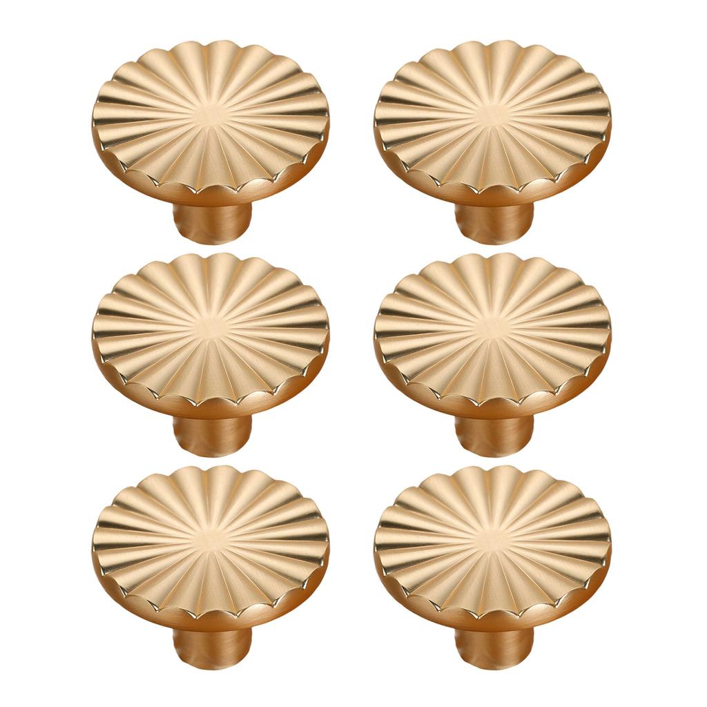Pack of 6 Cabinets Knobs Brushed Brass Zinc Alloy Round Drawer Handle for Closet Dresser and Wardrobe Decoration