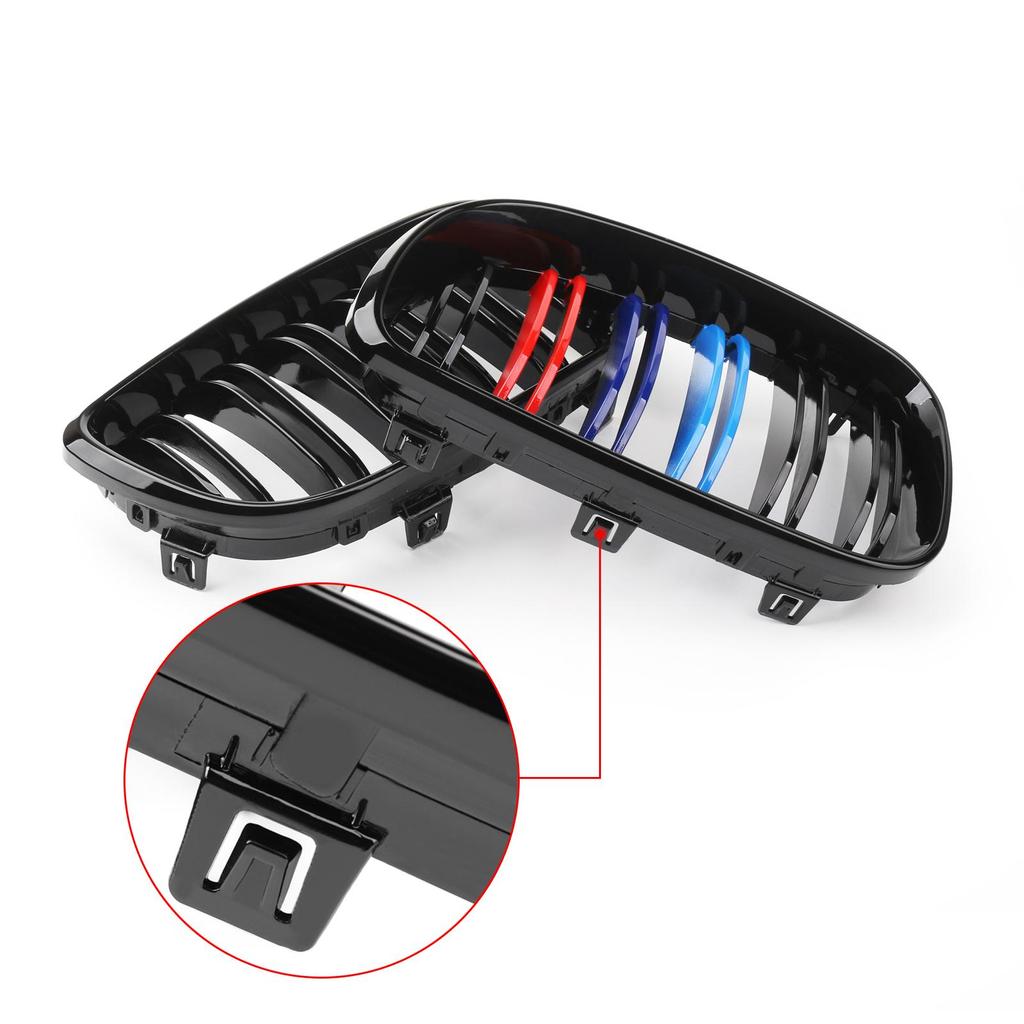 2x Gloss Black Mcolor Front Bumper Kidney Grille For BMW E81 E82 E87 E88 08-2012