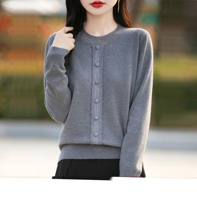 Herbst Winter Rundhals Lässige Mode Pullover Unterteilter Pullover Damen Einfarbig Alleskombinierbar Strickoberteil