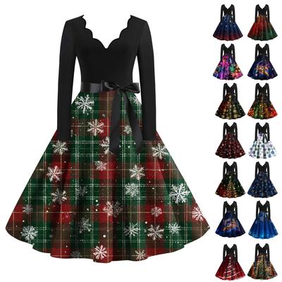 Women's Casual And Fashionable V-neck Long-sleeved Christmas Printed Dress