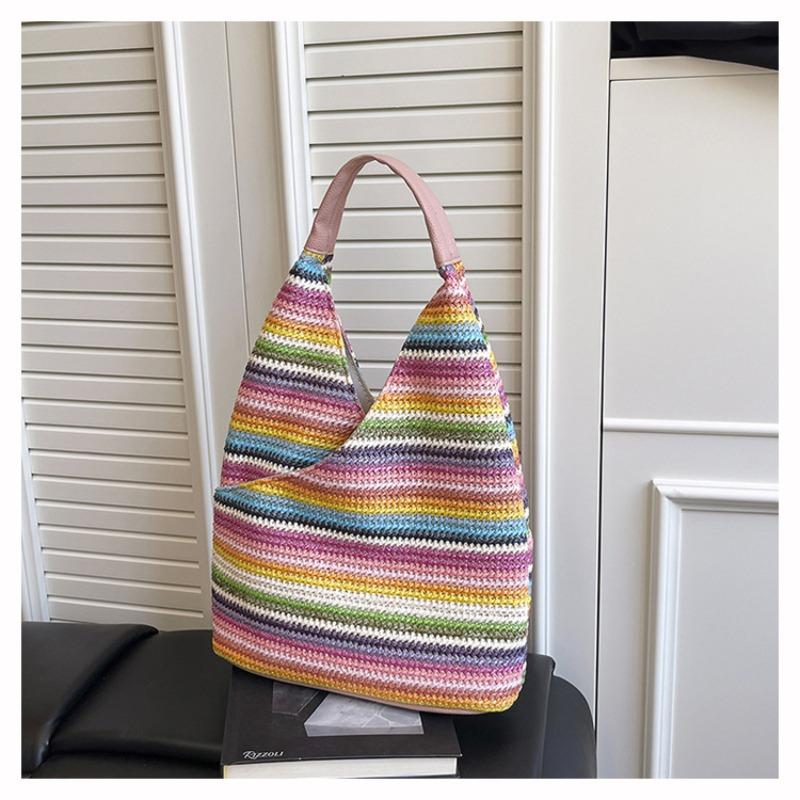 New Fashion Casual Bag Large Capacity Shoulder Bag Women's Handbag Woven Bag Striped Bag Tote Bag
