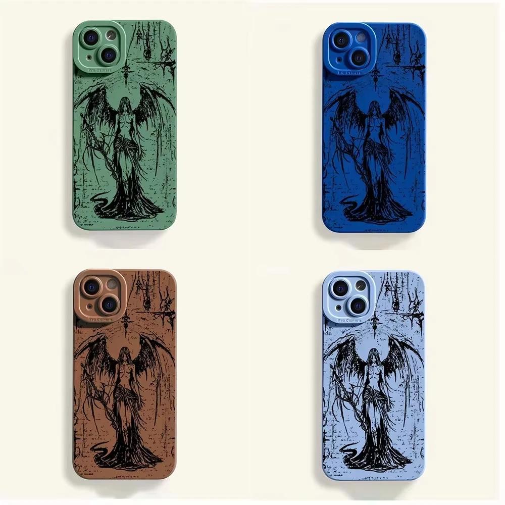Luxury Black Angel Death Demon Phone Case for iPhone 17 AIR 16 15 14 13 12 11 PRO MAX XS XR 7 8 PLUS Y2K Camera Protection Cover