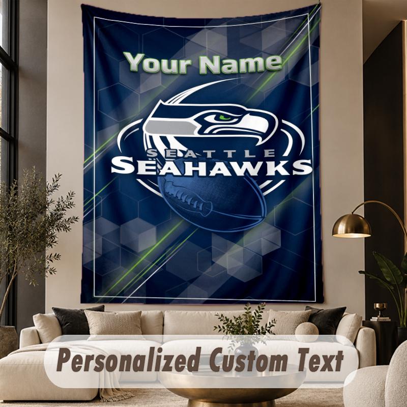 Custom Text Tapestry Seattle Seahawks Print Wall Tapestry Indoor Living Room Wall Decor