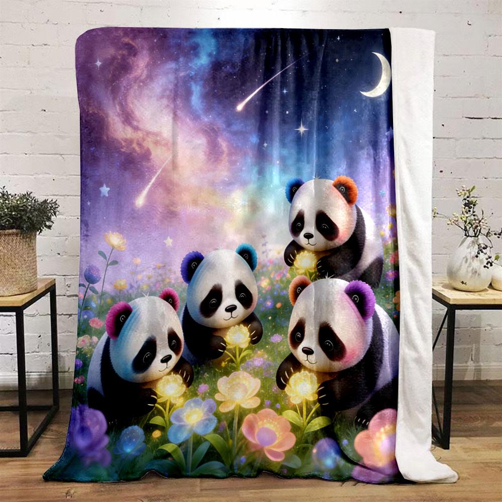 Un Groupe de Couvertures Imprimées Adorables sur le Thème des Pandas, Multi-Usage Toutes Saisons pour Sieste, Camping, Voyage, Voiture, Canapé Cadeaux de Luxe