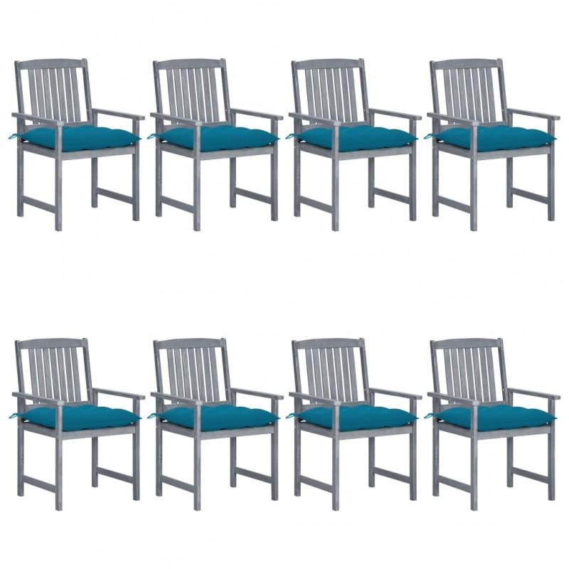 Day and Night - Day and Night Garden Chairs with Cushions 8 Pcs Solid Gray Acacia Wood