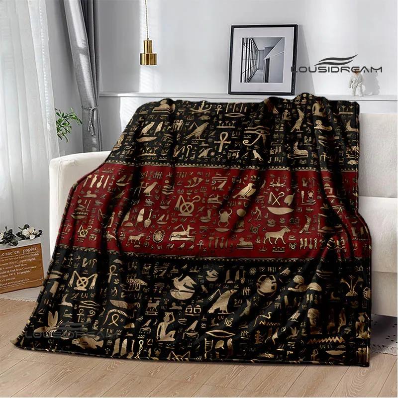 Egyptian Pictograph Symbol Printed Blanket Picnic Blanket Warm Flannel Blankets Home Bed Linings Blankets for Beds Birthday Gift