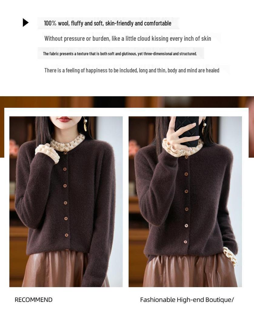 French Lace Knit Wool Cardigan Coat - Women's Autumn/Winter 2025 Fashionable Age-Reducing Sweater