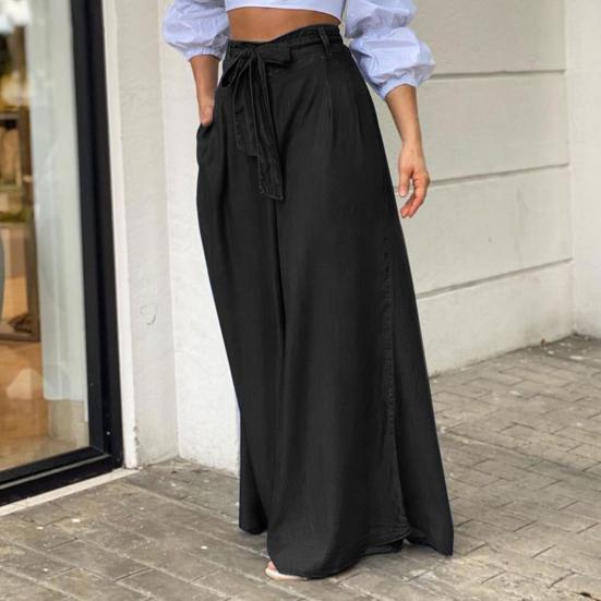 Women Pants Solid Color Oversized Long Tight Waist Wide Leg Lady Pants