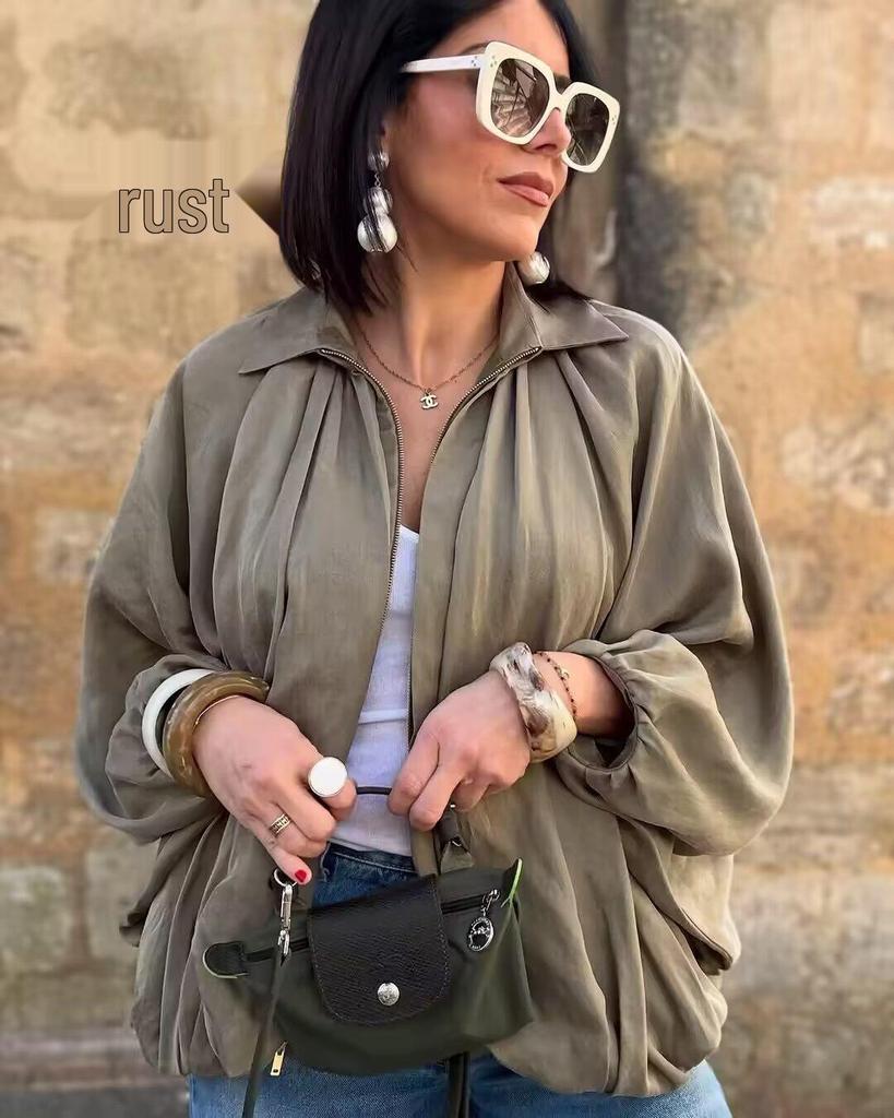 European & American Style Women's Puff Sleeve Bomber Jacket