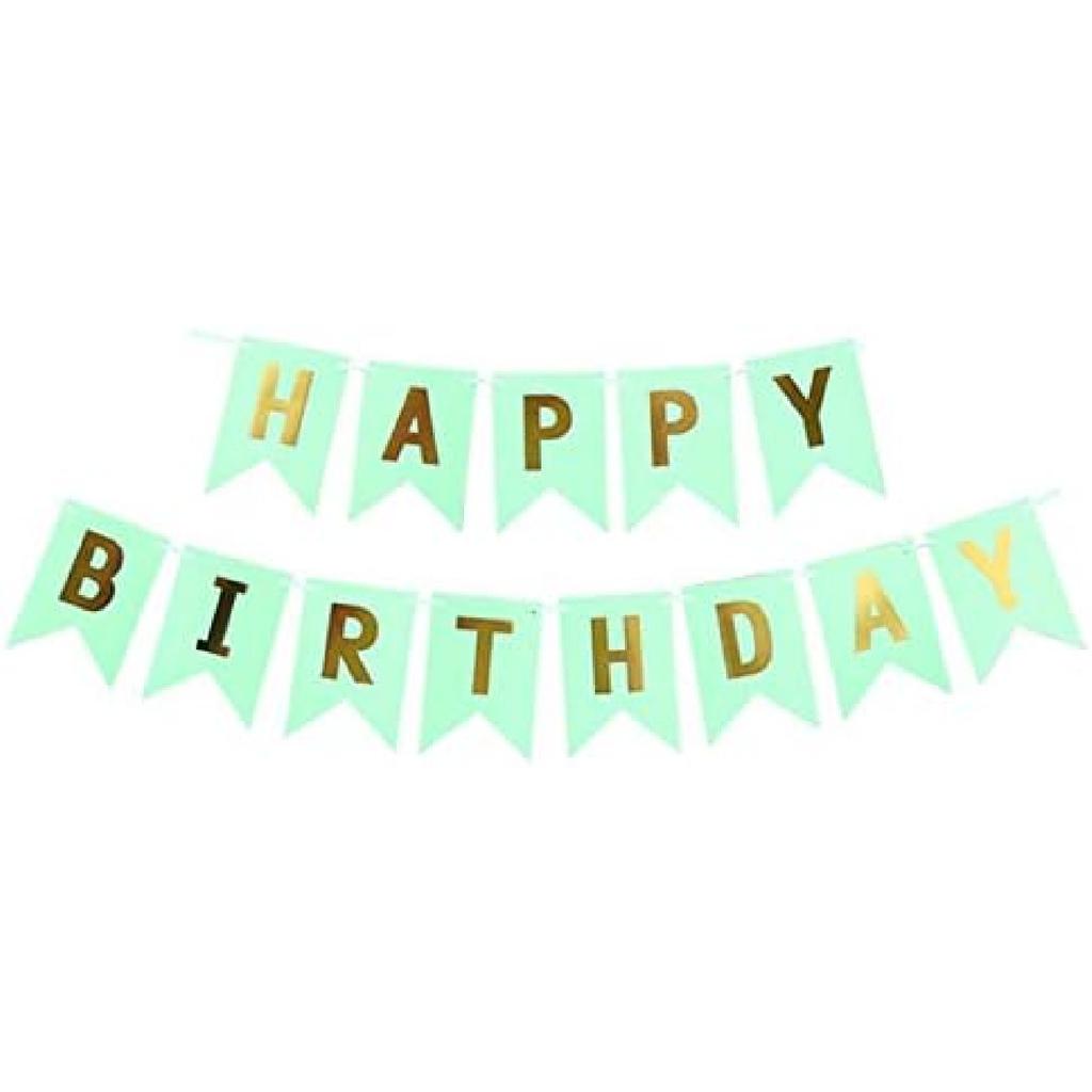 Green Happy Birthday Banner With White Letters, Swallowtail Design Hanging Signs Party Decorations