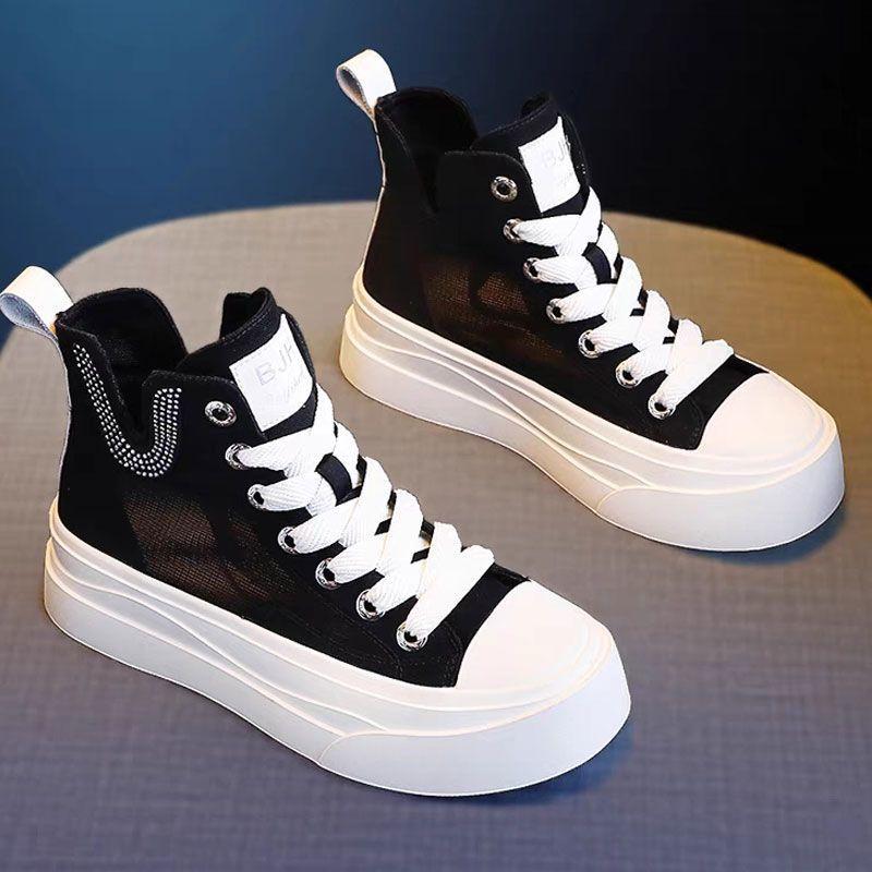 

Белая обувь, Женская летняя парусиновая обувь на мягкой подошве, Белая обувь, Дышащая, Повседневная обувь с высоким верхом 37 чёрный