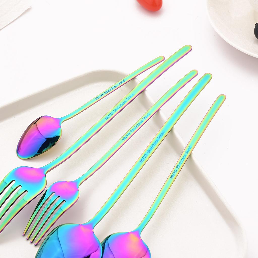 Rainbow 18/10 Stainless Steel Dinnerware Set Kitchen Flatware Tableware Sets Knife Fork Spoon Tea Spoon Cutlery Set Service for 6