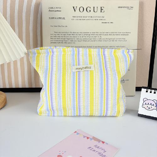 Portable Large Capacity Ruffled Striped Toiletry Bag, Travel Makeup Pouch for Women, Skincare Storage Liner & Cosmetic Organizer