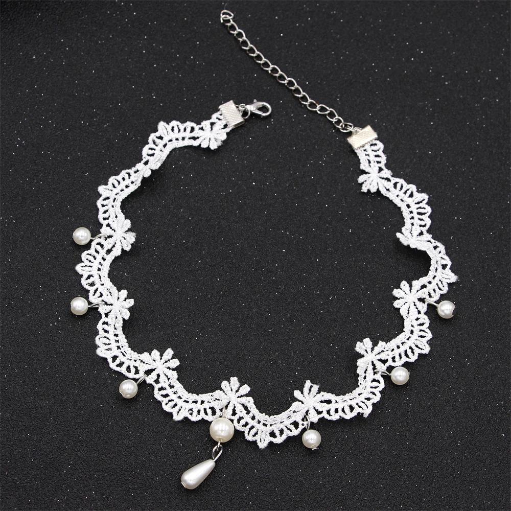 1PC White Lace Pearl Collar Necklace for Women Girl Elegant Sweet Lace Choker Necklace Kpop Neck Jewelry Accessories Gift