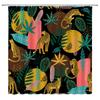 Boho Gepard Duschvorhang, Tropischer Leopard Wildtier Badevorhang, Modern Ästhetisch Rosa Mondphase Blau Floral Badezimmer Curta