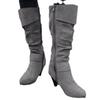 Women's Suede Mid-Calf Boots, Buckle Detail High Heel Ankle Boots, European Style Winter Booties for Women