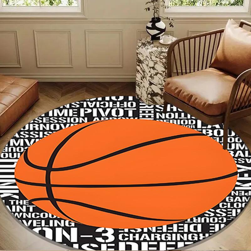 Basketball Pattern Background Round Rug for Livingroom,Bedroom, Palyroom, Chair Rug, Area Rug, Circle Carpet, Large Size Fan Christmas Gift