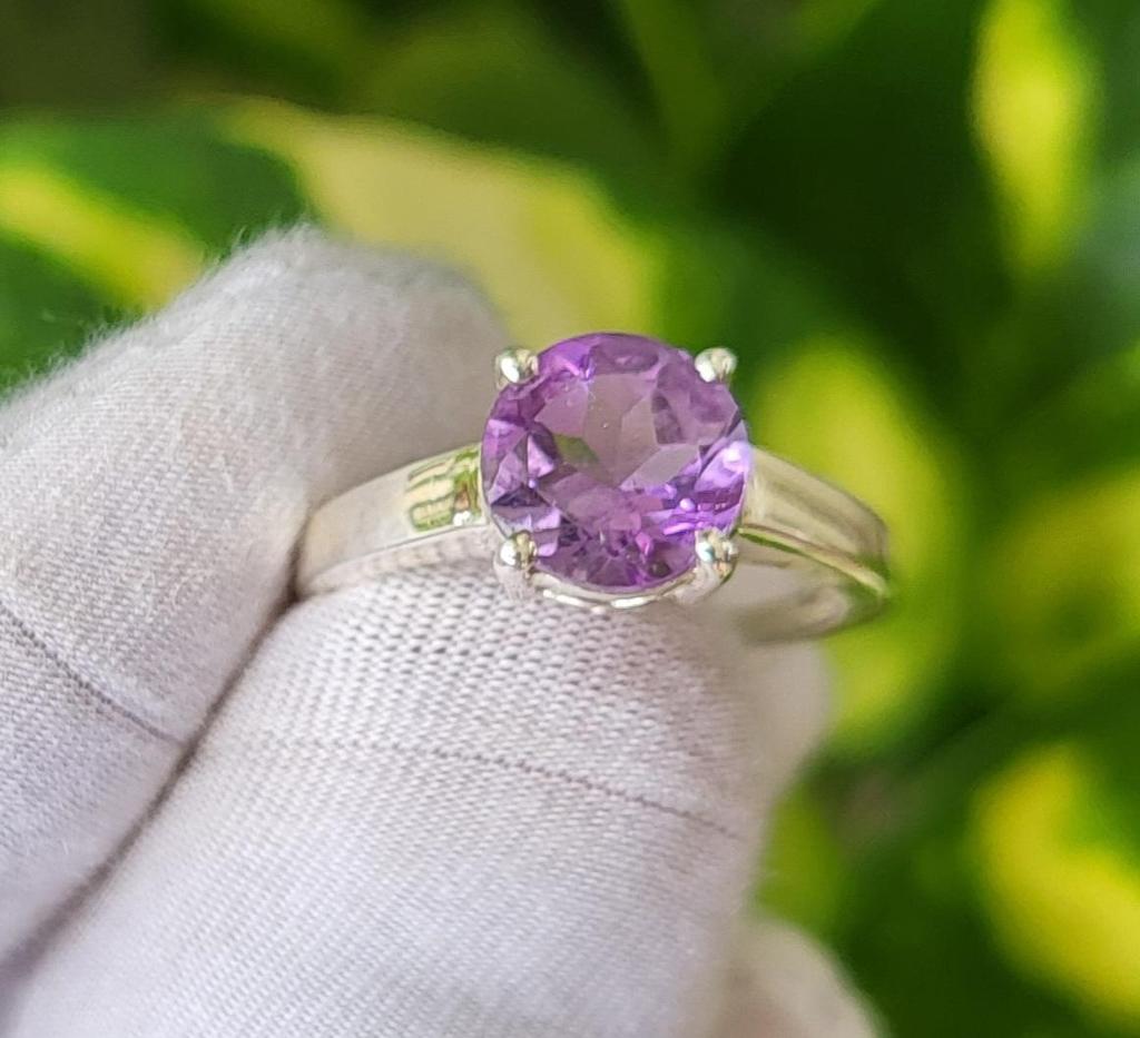 Natural Purple Amethyst Gemstone 925 Sterling Silver Ring Size 6.5 US, Gift A35