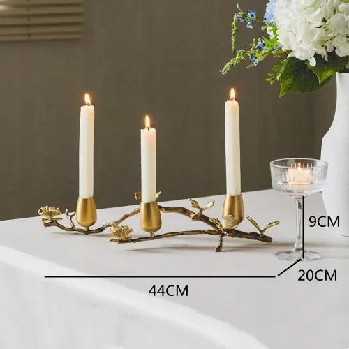 Złoty metalowy mosiężny świecznik, liście miłorzębu, styl europejski, starożytne rzemiosło na biurko, świeczniki do dekoracji domu