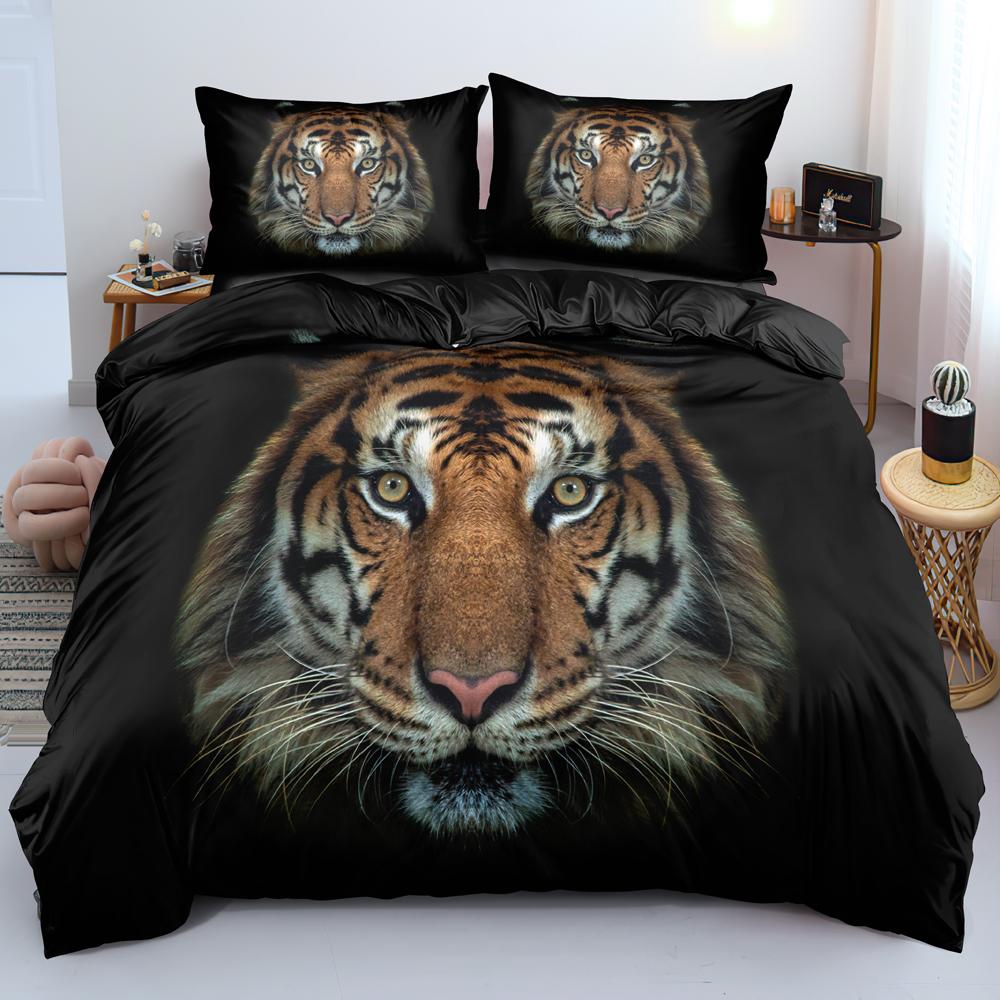3D Tiger Duvet Cover Soft Comforter Cover Animal Bedding Set Tiger Pattern Quilt Cover For Bedroom Decor 2/3Pcs King Queen Size