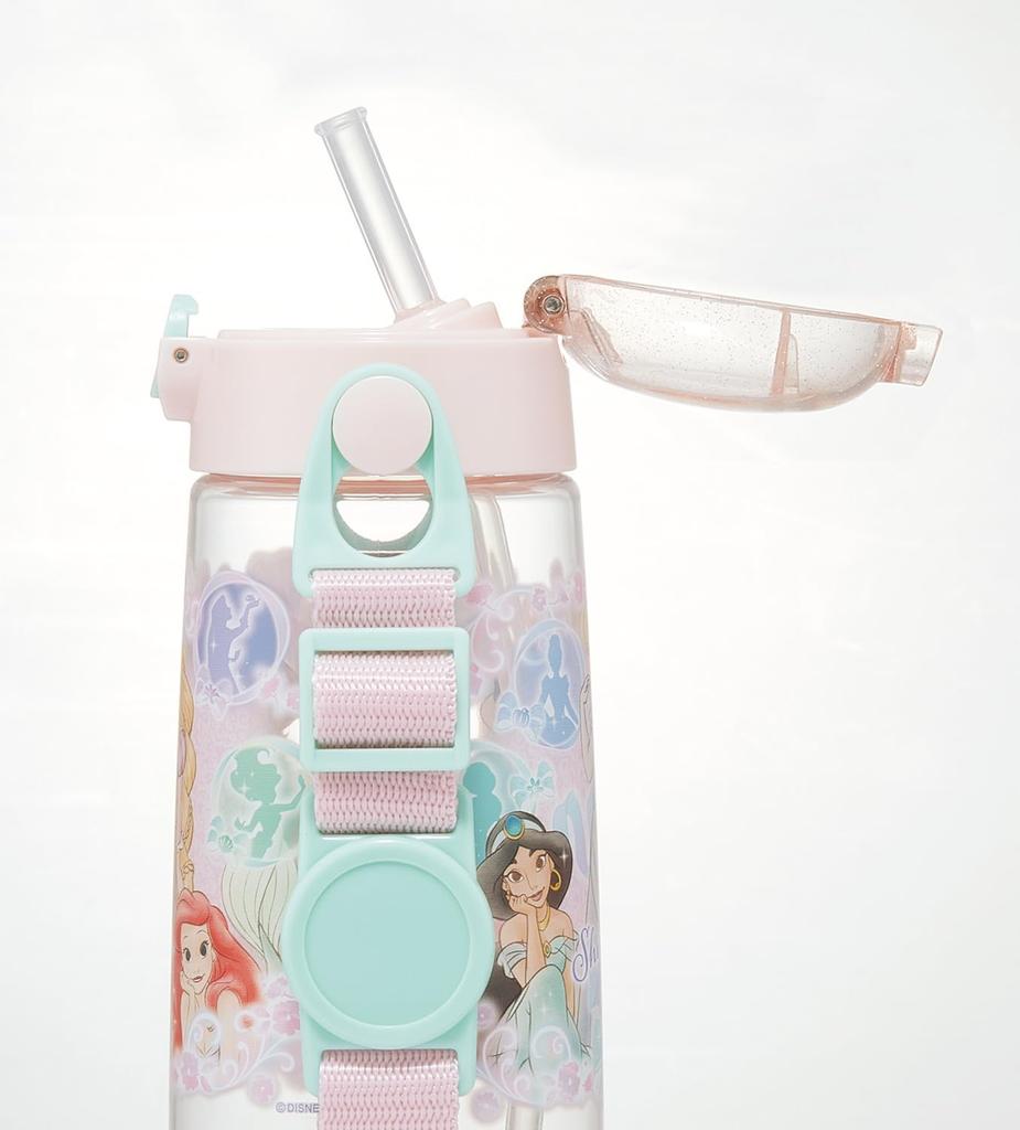 Skater Silikonová láhev na vodu s brčkem, průhledná, 480 ml, Disney princezny, 25 dívek, PDSH5, dětská