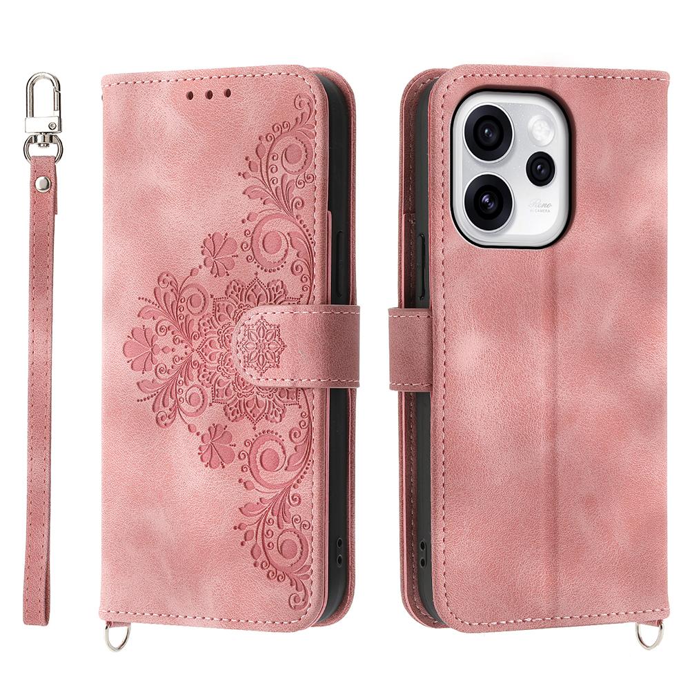 Для Oppo Reno15 Pro 5G (Глобальный)/Reno15 5G (Китай) Чехол-кошелек из искусственной кожи с цветочным узором и ремешком