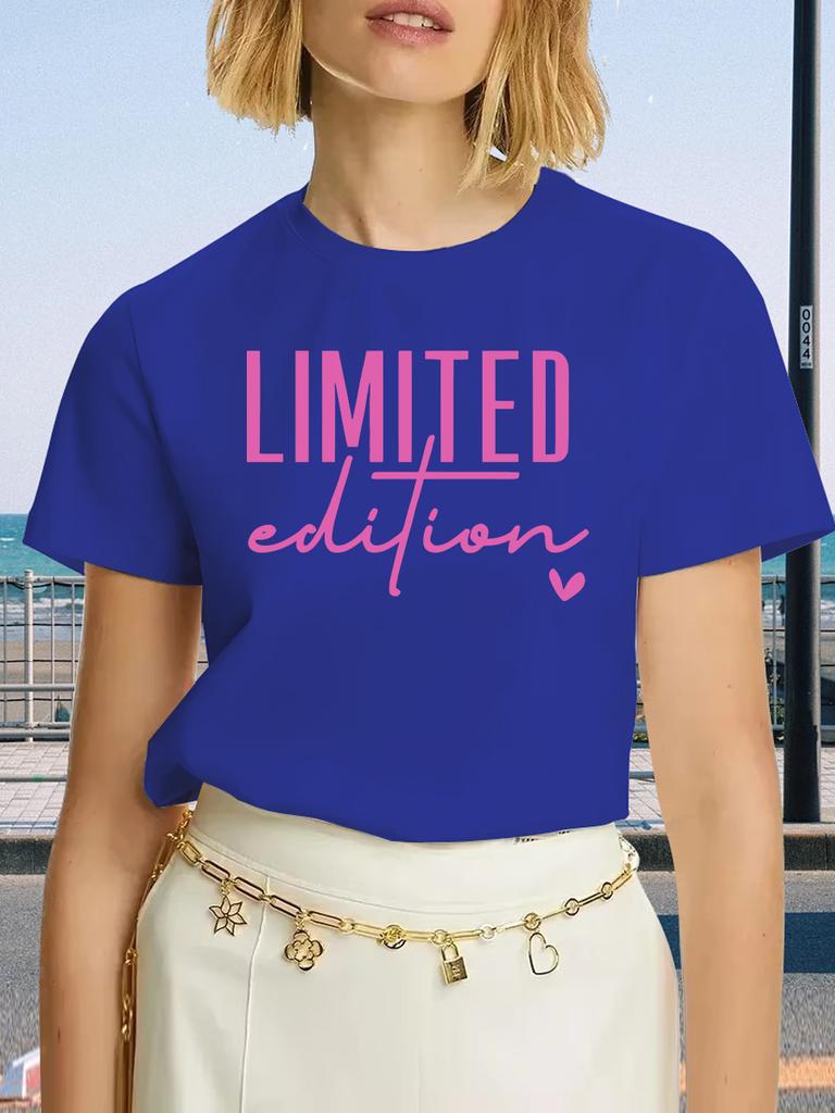 Stylish Limited Edition Crew Neck T-Shirt for Women - Soft Polyester & Spandex Blend Medium Stretch Short Sleeve All Season