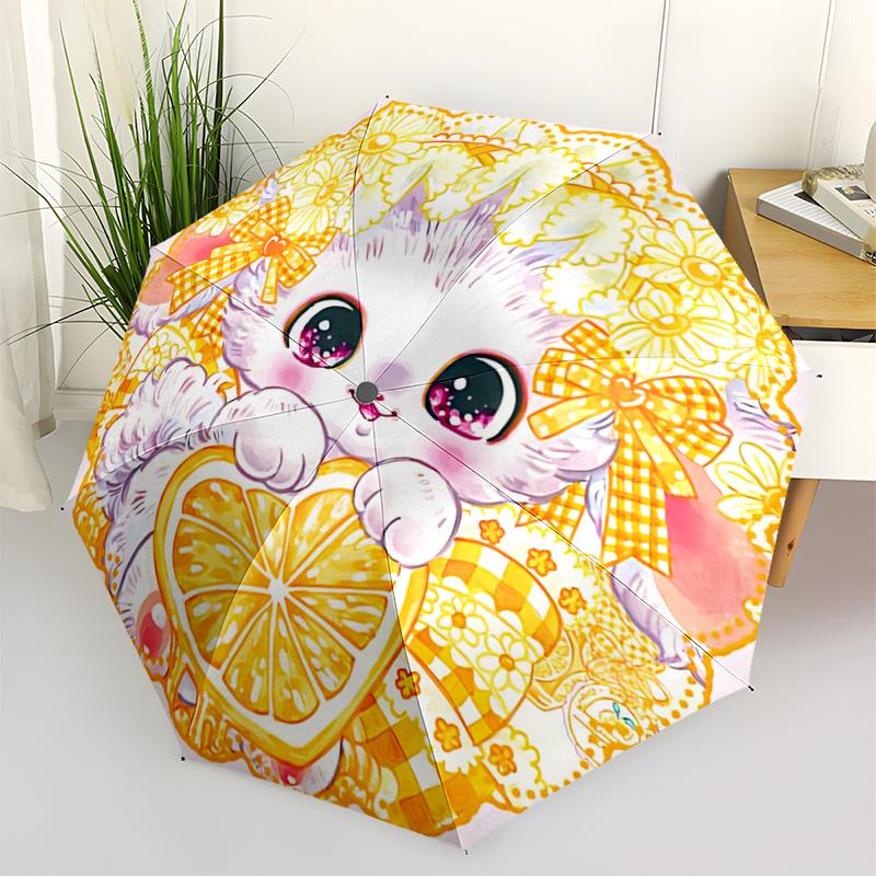 

1pc Orange Kitten Ideas Cartoon Umbrella, Portable 3-Fold Compact Umbrella, Suitable for Camping, Hiking and Travel, Ideal Easter Birthday Gift for Fa