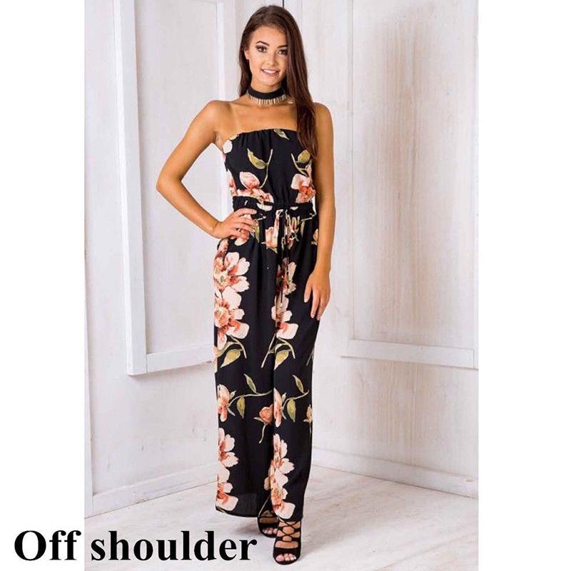Yaz ve Bahar İçin Zarif Kayık Yaka Desenli Kadın Off Shoulder Tulum