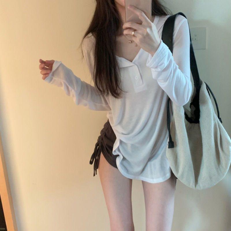 Long Sleeve Shirt, Thin Sunscreen Shirt, Cool Top, Summer Girl Loose Royal Design Trendy