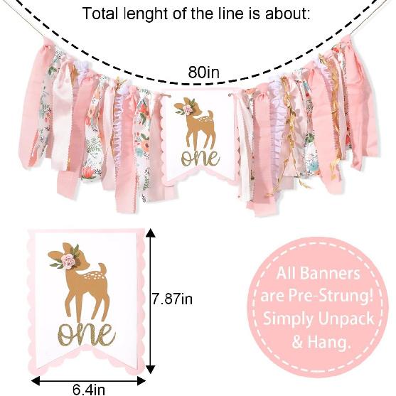 Deer Floral Girl High Chair Banner - Little Miss One-Deerful Highchair Banner, Woodland 1st Birthday Decoration for Girls, Deer Girl Floral 1st