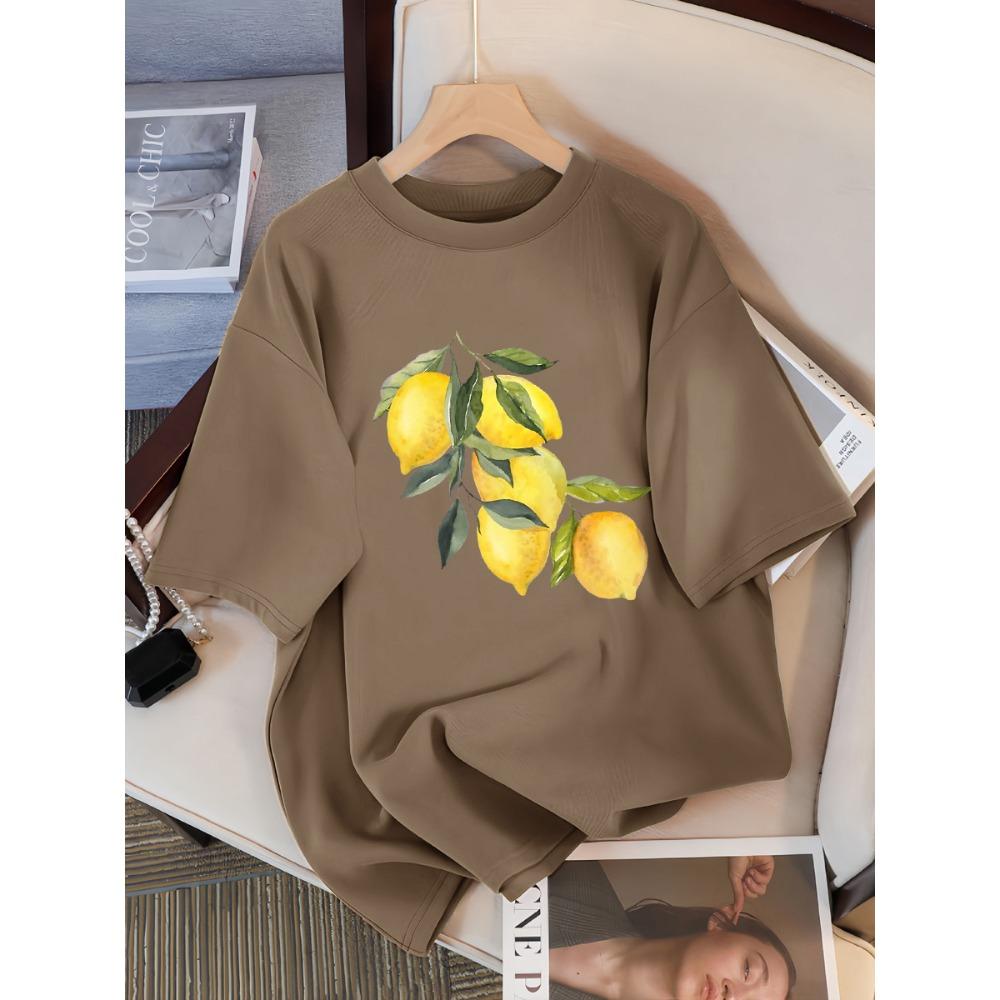 Verão Criativo Padrão Limão Feminino Casual Tops Macios Moda Camiseta Legal Roupa Algodão Rua Manga Curta Para Mulheres Camisetas