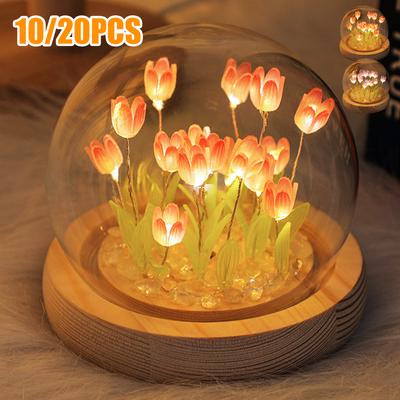 10/20 Peças Luz Noturna de Tulipa a Pilhas Lâmpada de Mesa de Flor de Tulipa DIY Simulação Tulipa LED Luz Noturna Luz de Cabeceira Feita à Mão