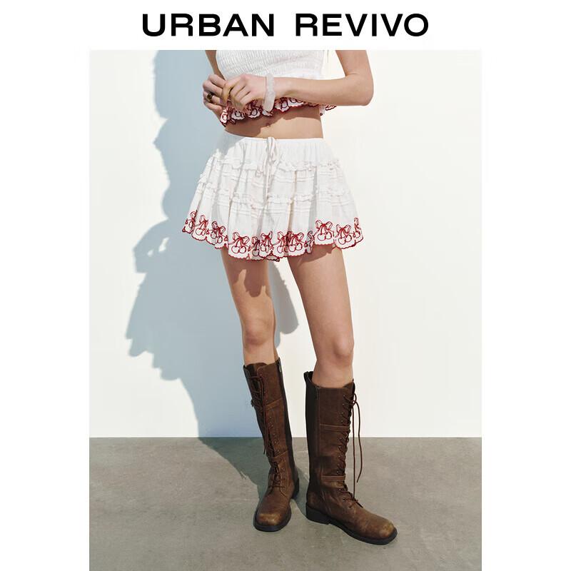 UR 2025 Cherry Embroidered Drawstring Mini Skirt S