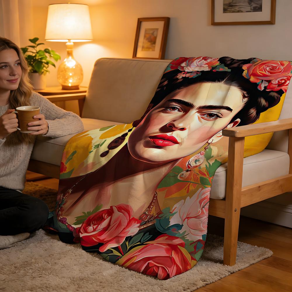 Coperta in Peluche Corto ad Alta Densità per Divano, Sonnellino, Stanza Condizionata, Morbida, Delicata sulla Pelle, Frida Kahlo